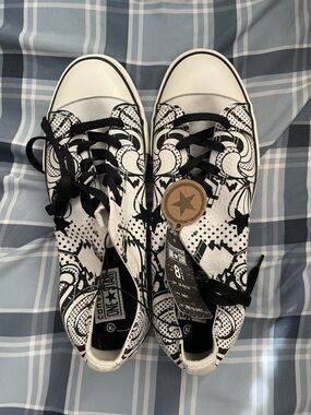 Converse One Star Black & White OS DIY OX Swirl Doodle Womens 8.5 Shoes